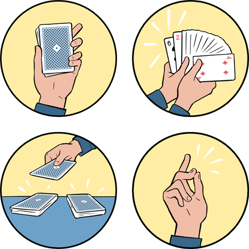 Illustrations of a magic card trick by Jori Bolton for Wired UK