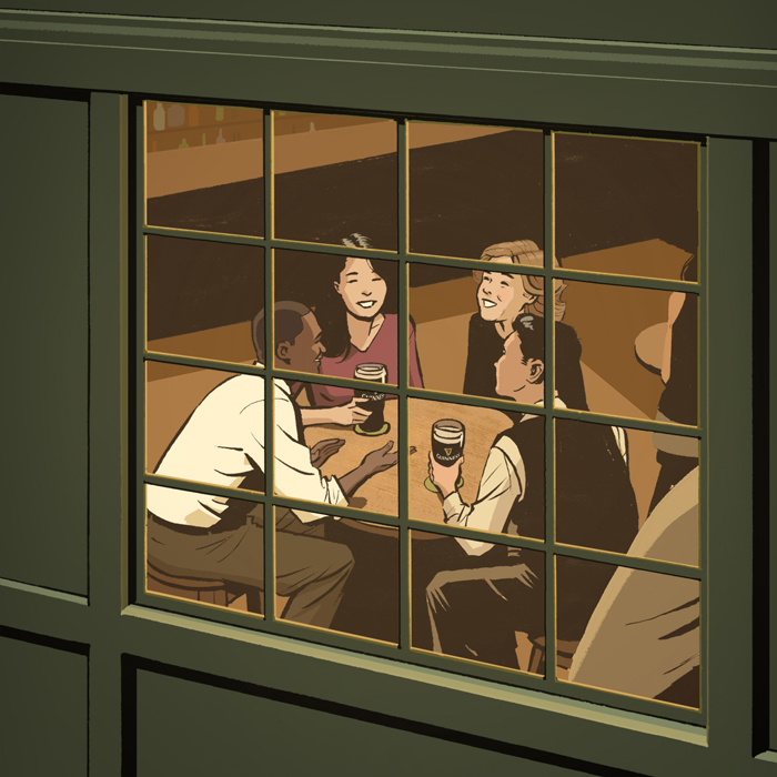 Pub window illustration by Jori Bolton for T Brand Studio for Guinness