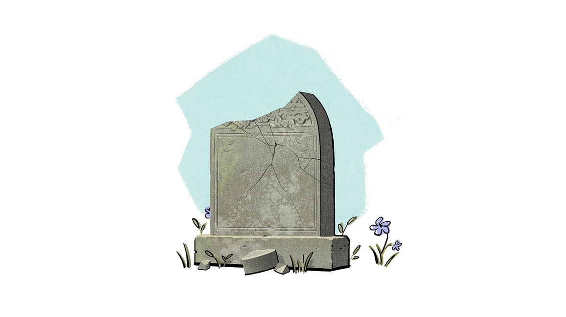 Headstone Illustration of a crumbling headstone by Jori Bolton for Harvard Business Review.